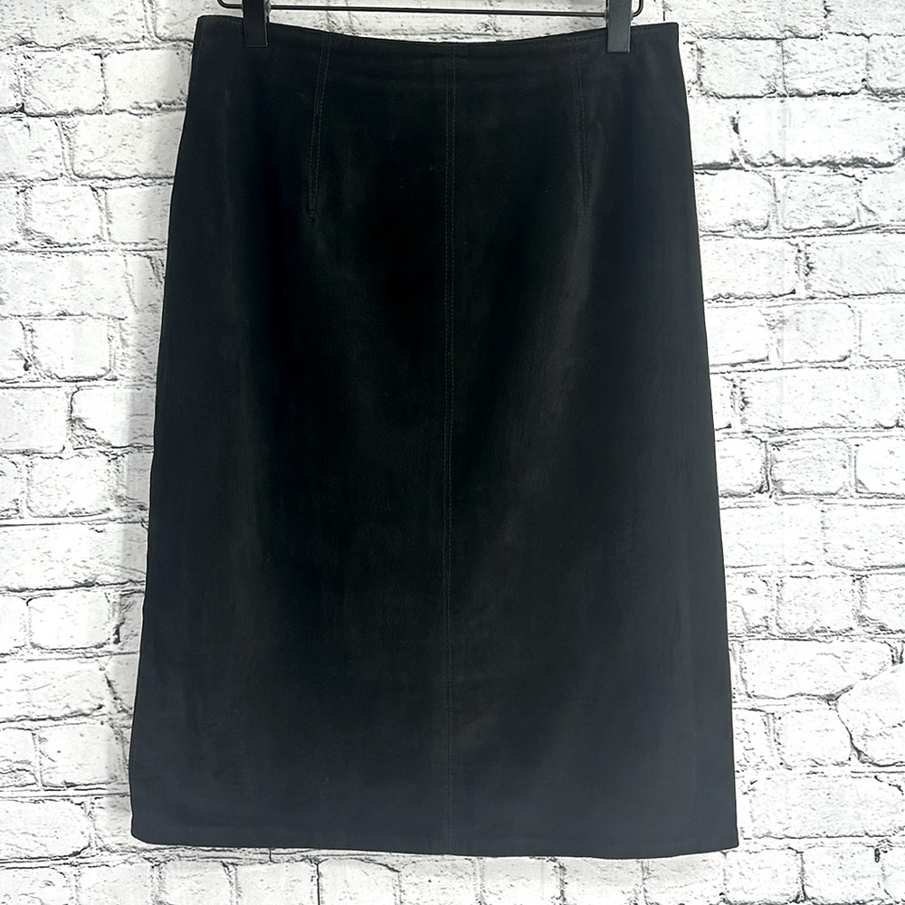 LANNA Vintage 90s Suede Leather Pencil Skirt 10 Black VGC!